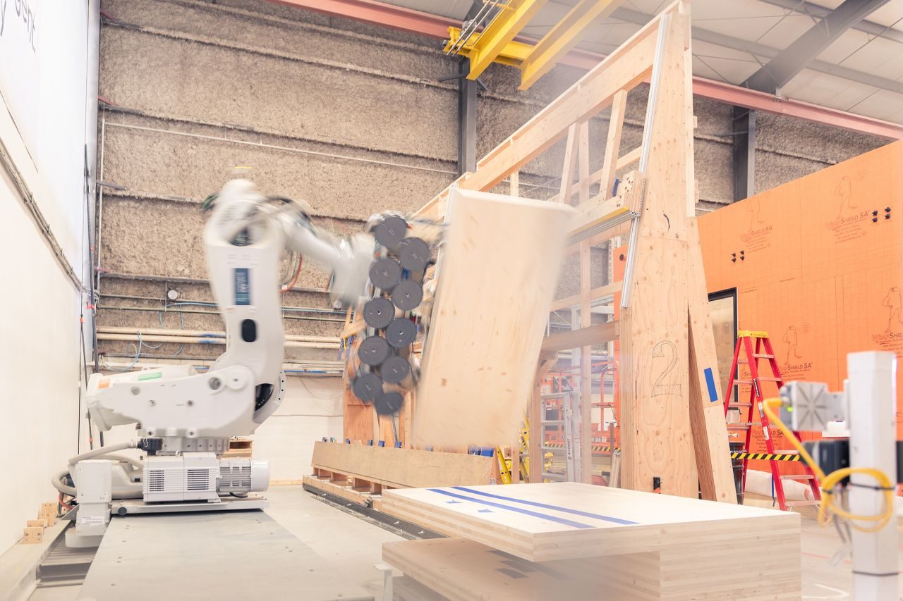 Robotic fabrication of prefabricated mass timber panels at the Intelligent City factory