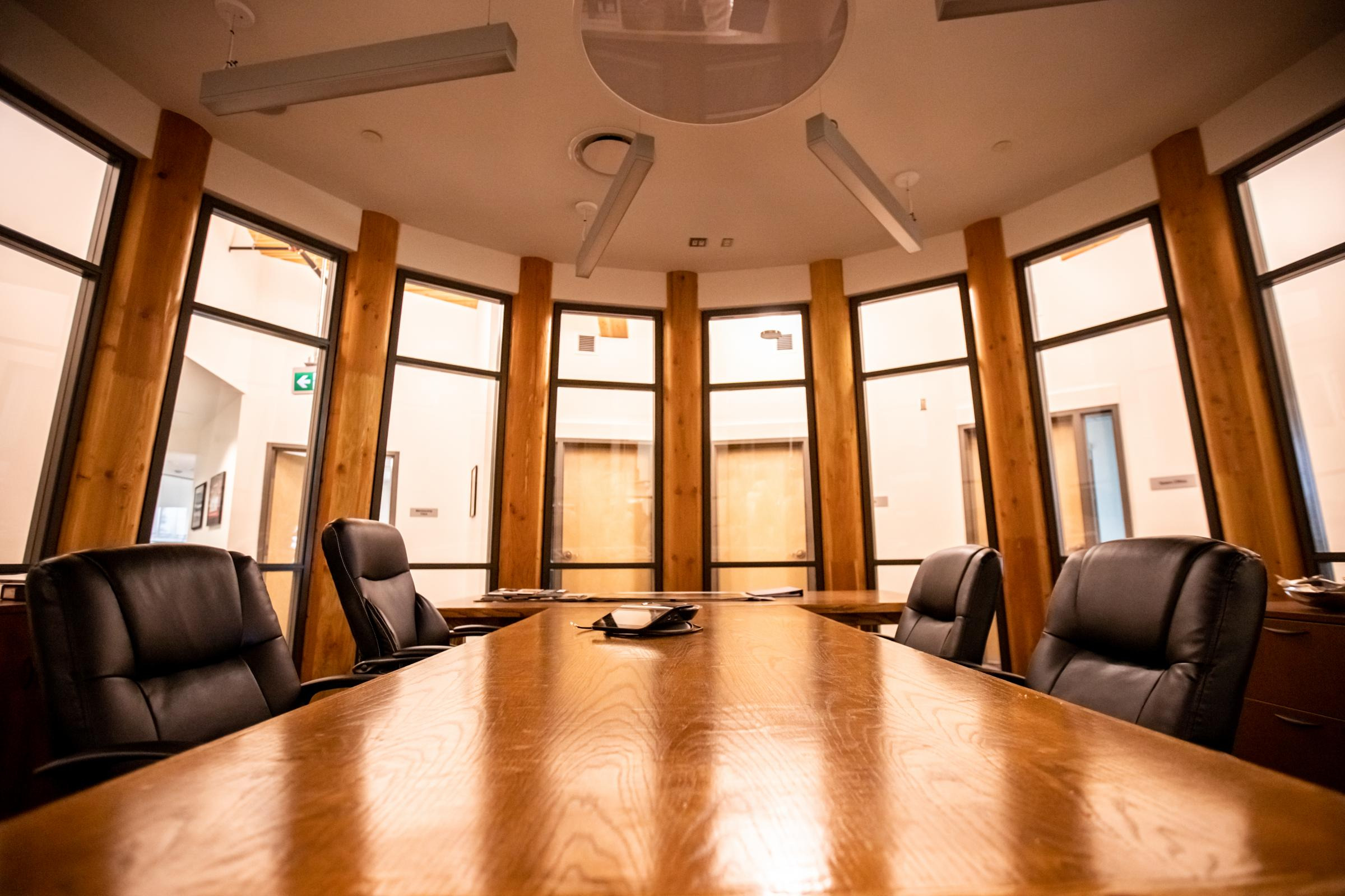 Shawn Keyes in a mass timber boardroom