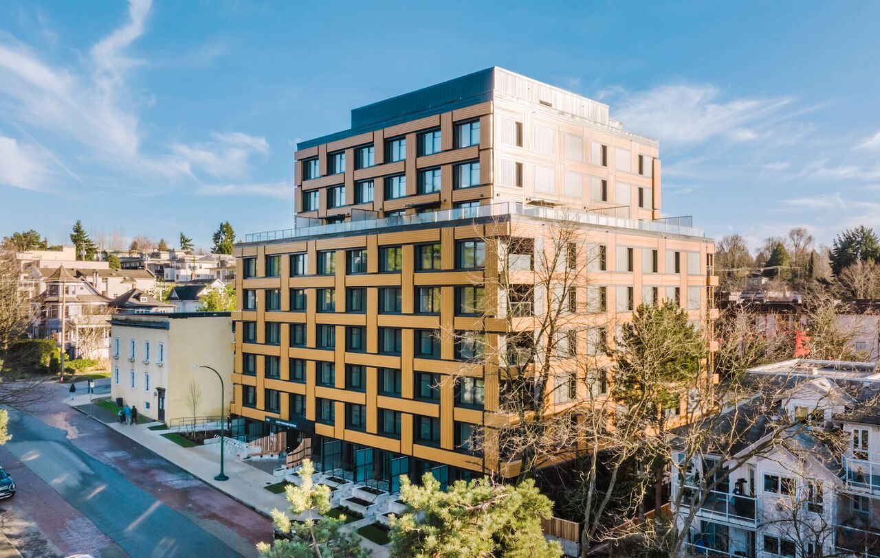 Aerial view of the Chief Leonard George Building, Vancouver
