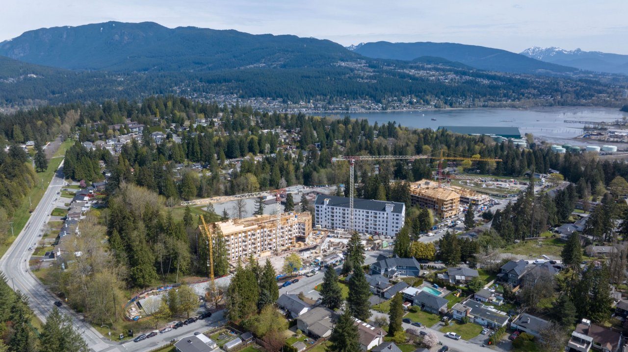 Aerial view of the Portwood master-planned community, Port Moody